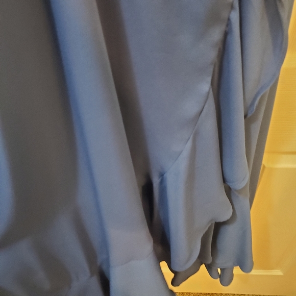 Manhattan Moment Blue Ruffled Midi Wrap Dress Lulus - Picture 9 of 16